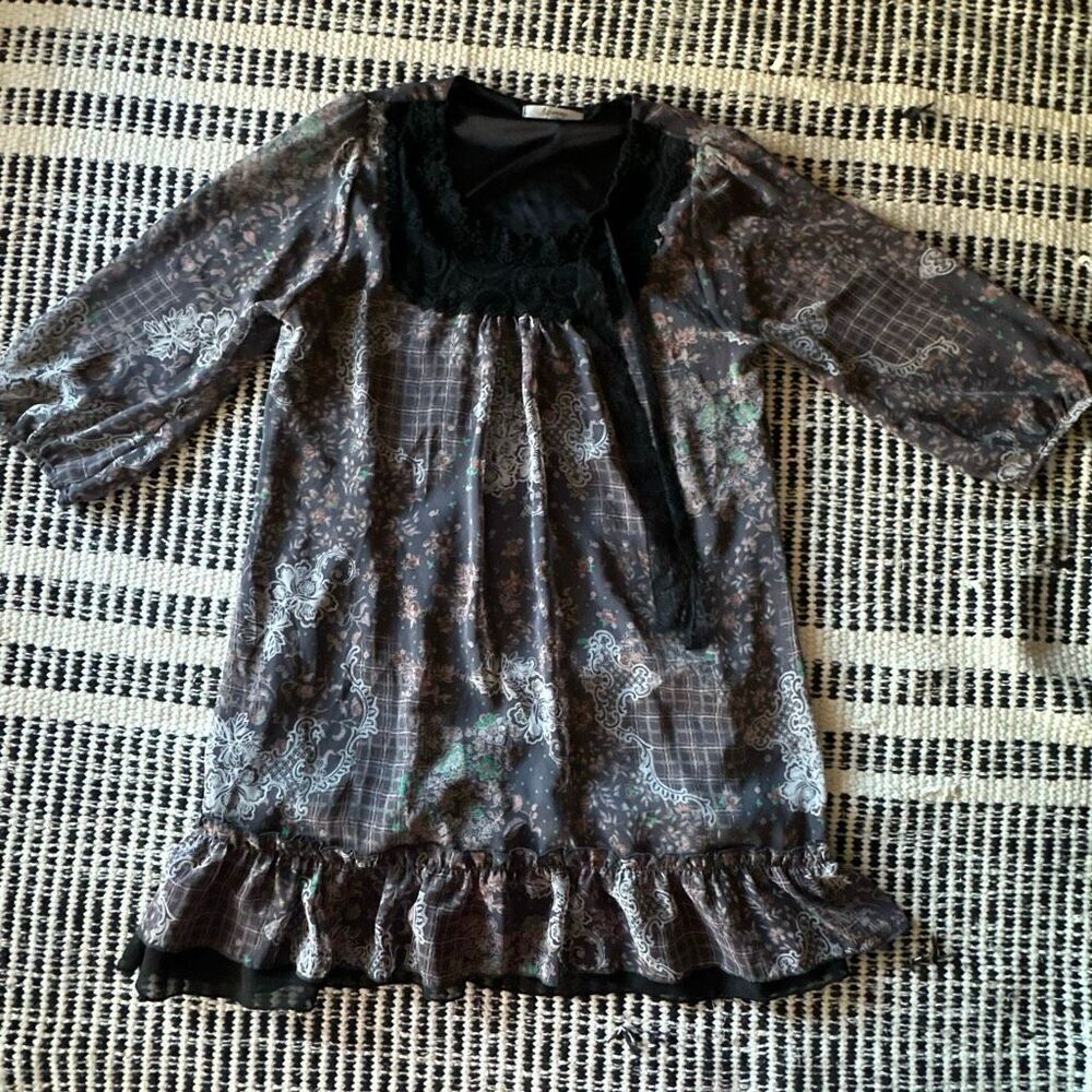 Aspenny Size Small black lace chiffon shift dress boho gothic